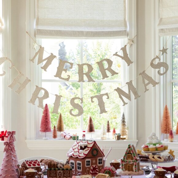 Pottery Barn Oversized Silver Glitter Merry Christmas Garland - Picture 1 of 7